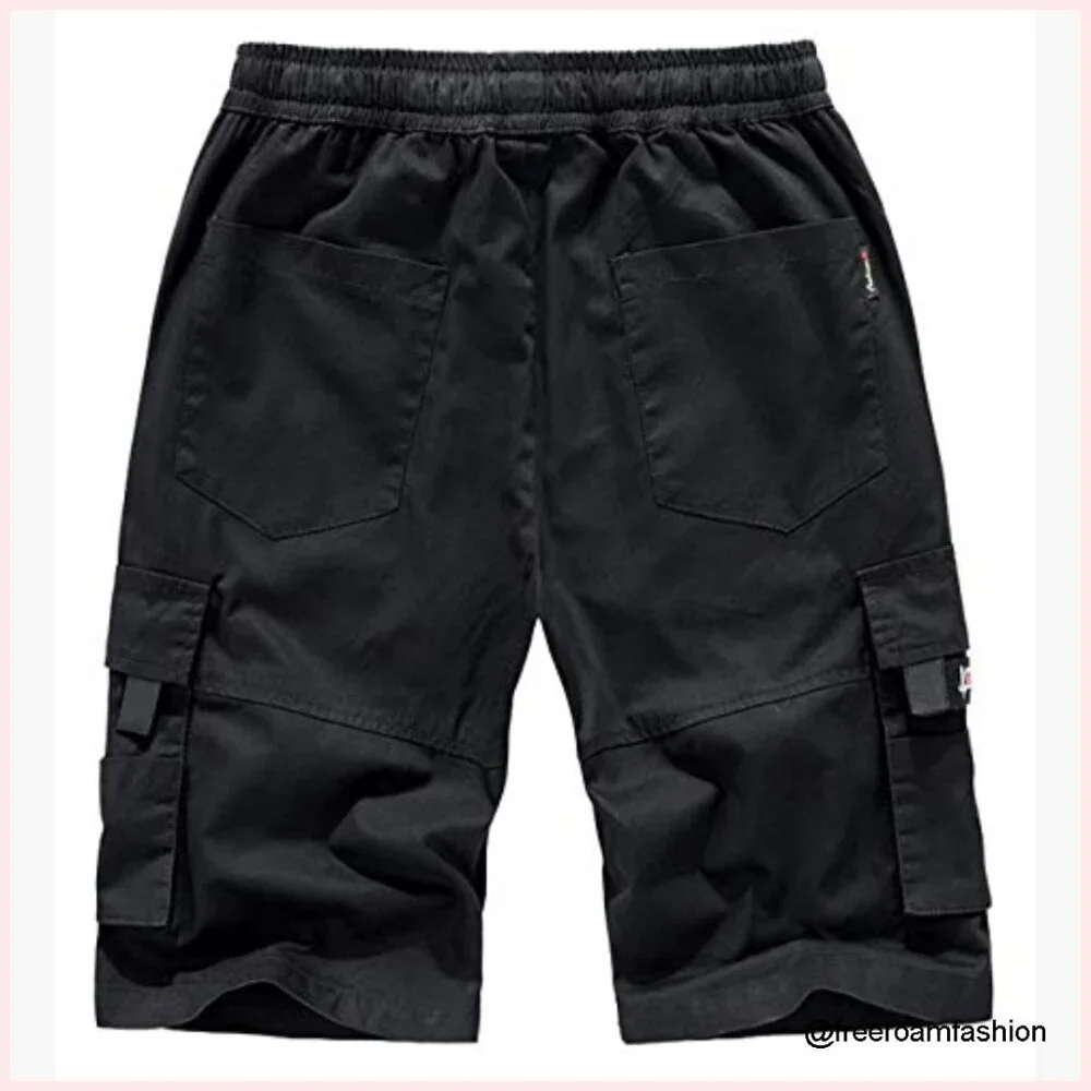 Women's Cotton Cargo Shorts Elastic Waist Multi-Pocket Outdoor Hiking